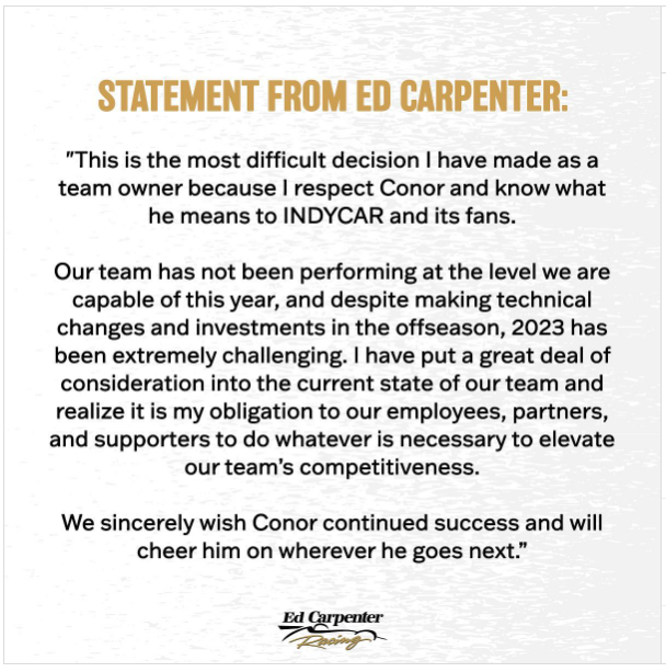 ECR Announcement Conor Daly Out